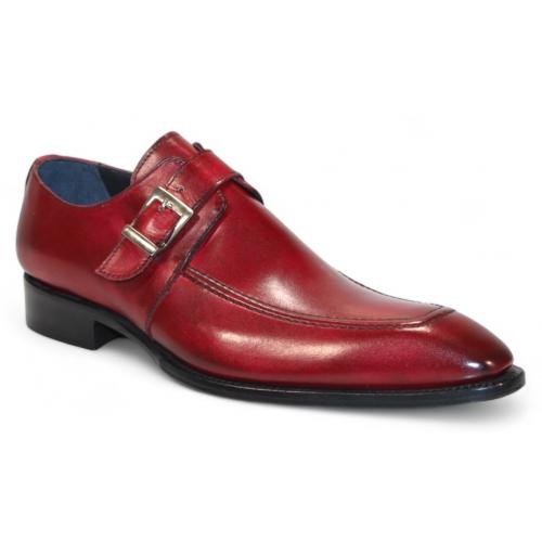 Duca Di Matiste "Garda" Antique Red Genuine Italian Calf Leather Monk Strap Dress Shoes.